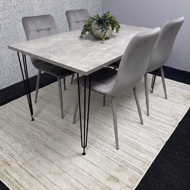 Kosy Koala Modern Rectangular Dining Table and 4 Chairs Set in Grey and Black
