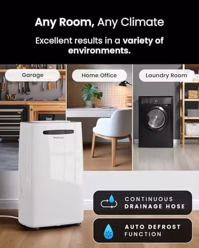 Pro Breeze 20L Dehumidifier in White with Continuous Drainage, Timer and Hygrostat – 7
