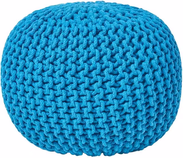 Homescapes Turquoise Round Cotton Knitted Pouffe, Diameter: 40 cm