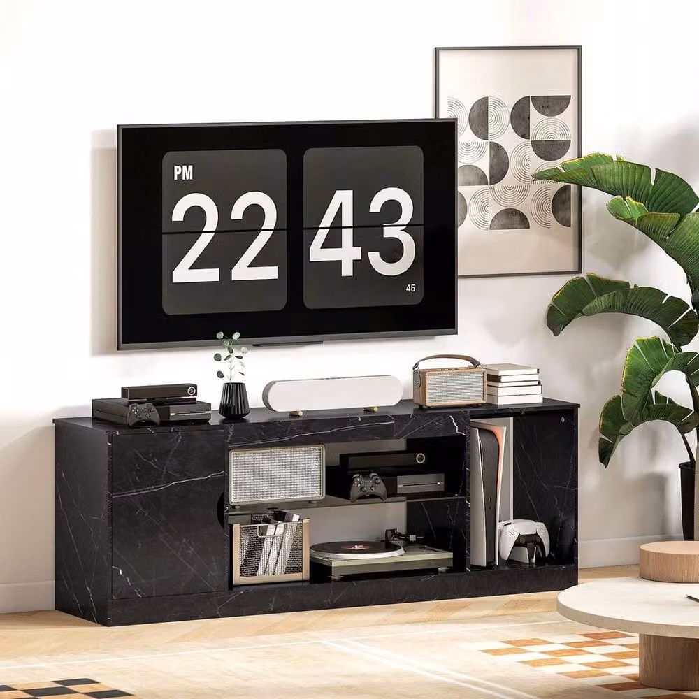KORVIXA Modern Marble Effect TV Stand Cabinet in Black, W/D/H: 100 x 100 x 100 cm – 4