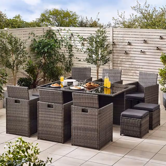 FurnitureboxUK Monaco 10 Seat Rattan Outdoor Dining Set with Glass Top in Grey and Black