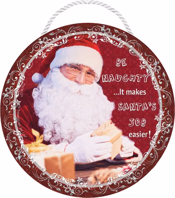 Sensations Be Naughty Christmas Hanging Round Plaque, Multi-colour