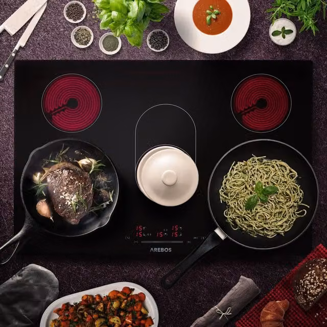 AREBOS Black Glass Ceramic Built-in Electric Hob, Width: 77 cm