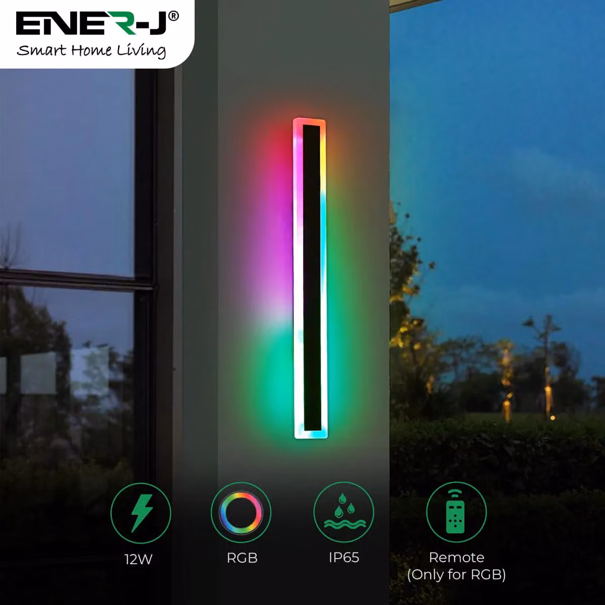 ENER-J RGB LED Outdoor Wall Light Bar, Black, Length: 60 cm, IP65 Waterproof – 3