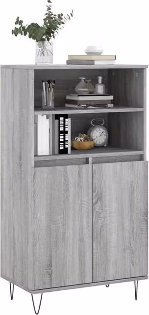 Berkfield Home Modern Grey Highboard with Hinged Doors and Internal Shelves, W/D/H: 60 x 36 x 110 cm