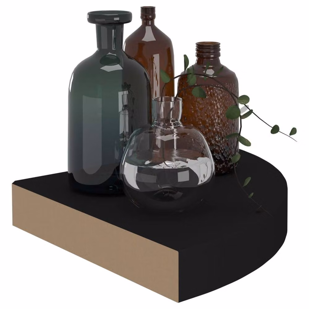 Berkfield Home Set of 4 Durable Black MDF Floating Corner Shelves, W/D/H: 25 x 25 x 3.8 cm – 5