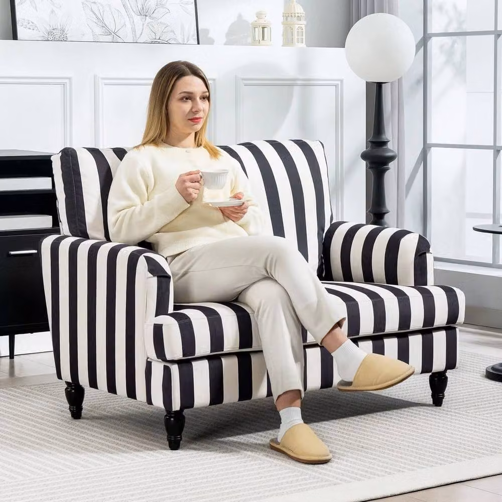 FORGEVIO Modern Striped Tub Cuddle Chair in Black and White with Armrests – 3