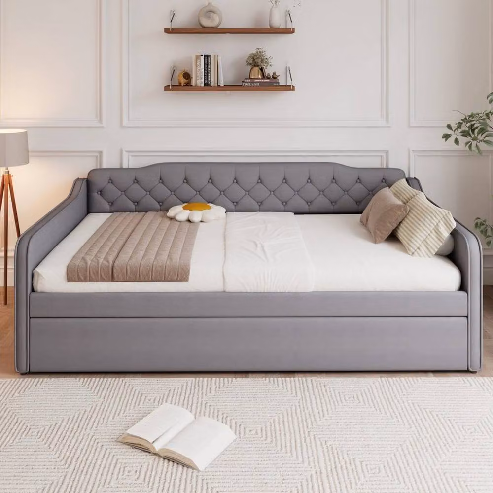 FORGEVIO Grey Velvet Double Daybed Sofa Bed, W/D/H: 140 x 200 cm – 3