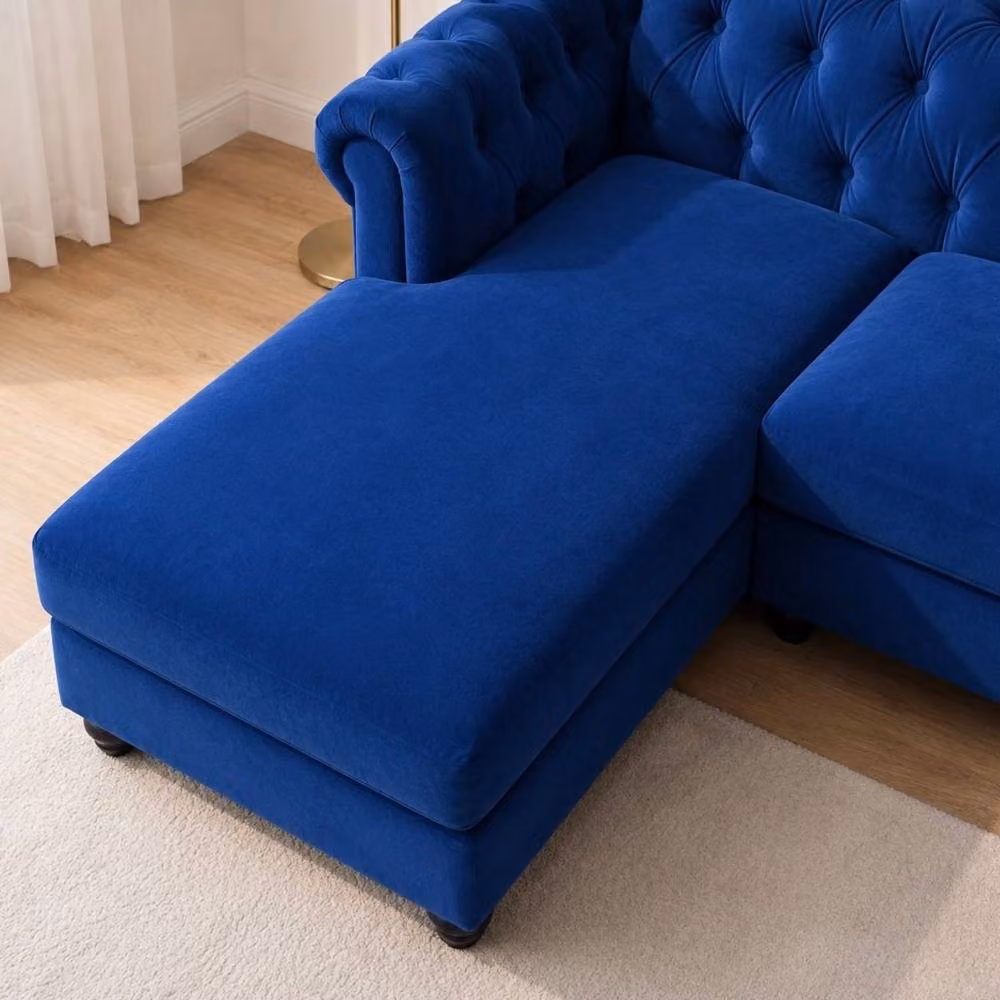 Sofaya Hampton 4 Seater L Shape Chesterfield Sofa in Blue Velvet with Left Hand Chaise – 2