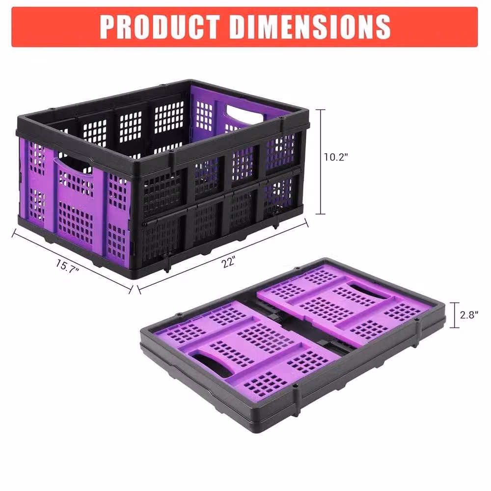 VOGREX Collapsible Plastic Slatted Crate, 55 l, Purple/Multicolour – 2