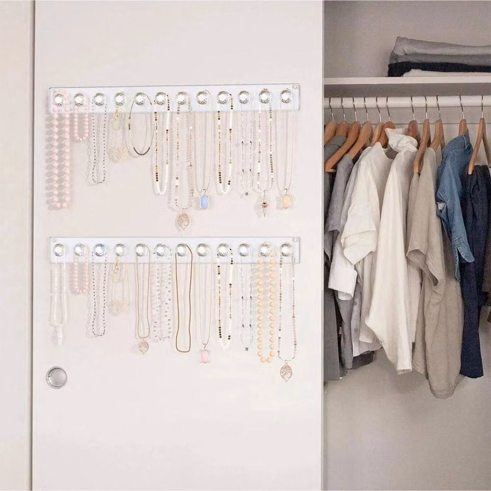 NESTLUNE 2-Piece Acrylic Necklace Holder Wall Organiser, Clear, Width: 100 cm – 2