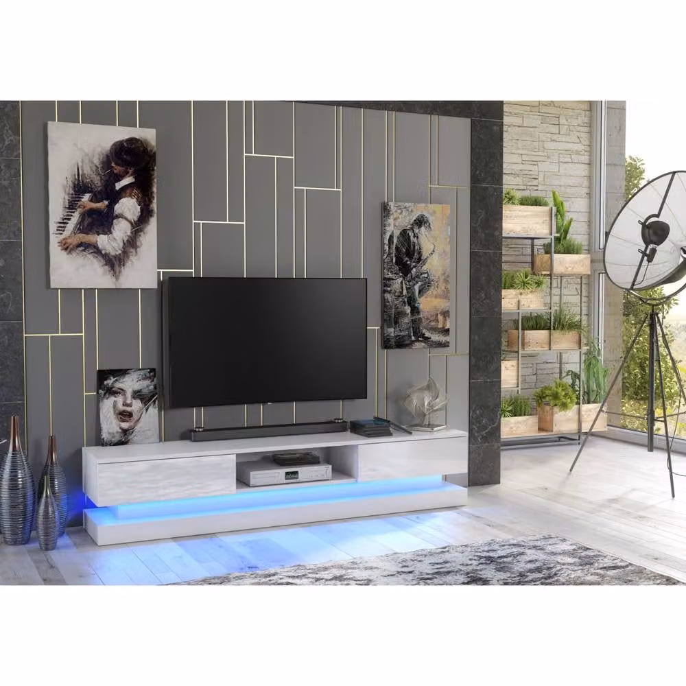 Mex Furniture LTD Bloom TV Unit, White with Glossy Doors and LED Lights, W: 180 cm, H: 36 cm, D: 35 cm – 2