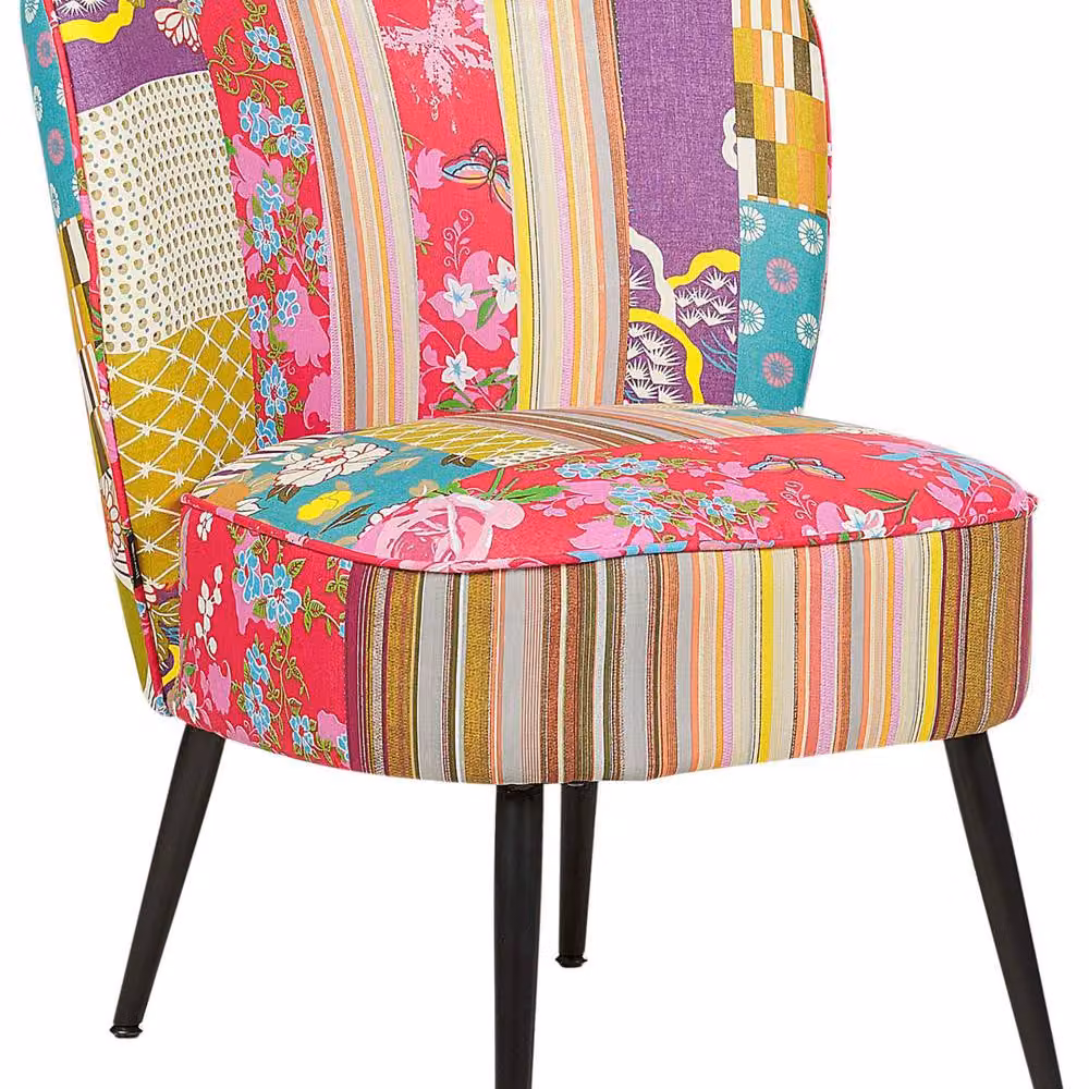 Wyld and Coco Multicolour Patchwork Armless Tub Armchair with Modern Metal Legs, W: 60 cm, D: 52 cm – 2