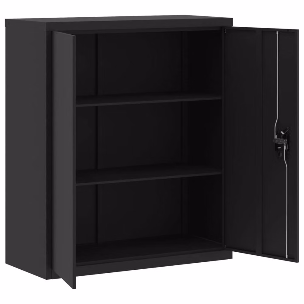 Berkfield Home Durable Steel File Cabinet in Black with Hinged Doors and Adjustable Shelves, W/D/H: 90 x 40 x 105 cm – 3
