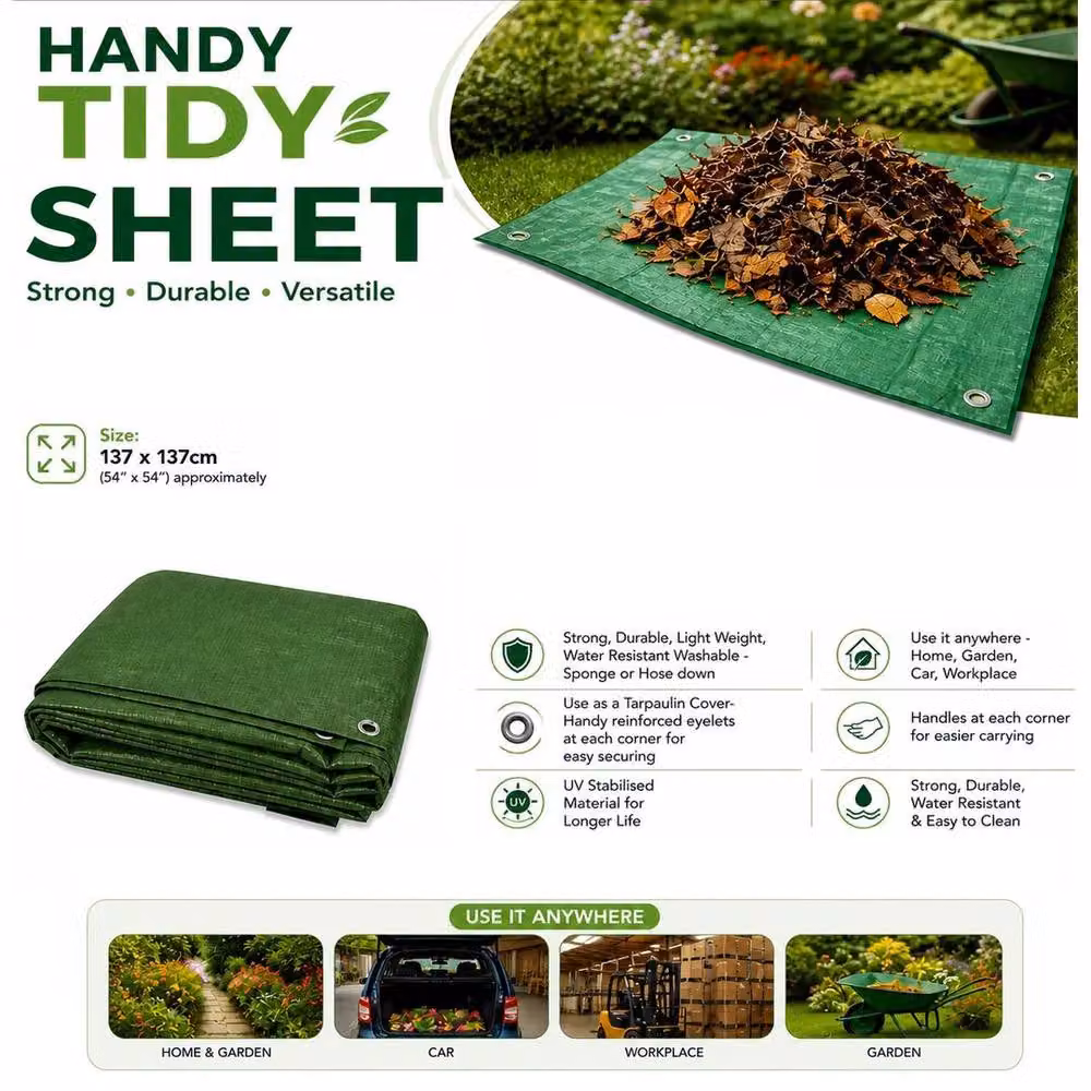 FLAVORA Heavy Duty Multi-Purpose Tarpaulin Sheet, Green, W/D: 137 x 137 cm – 2