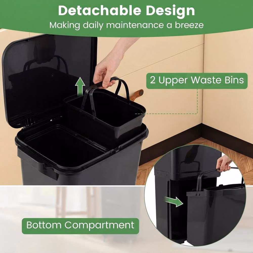 VOGREX 36L Mobile Trash Can with 2 Bins and Tilt Compartment in Black – 6