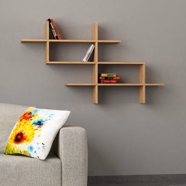 HOCUS PICUS Modern Wall Mounted Floating Shelf in Oak Brown, W/D/H: 82.0 x 22.0 x 20.0 cm