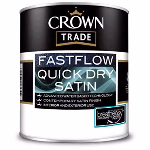 Crown Trade QD Fastflow White Satin Paint, 2.5 l