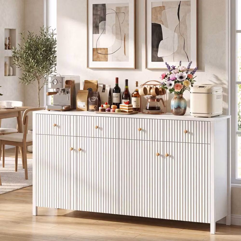 Costway Modern White Sideboard Buffet Cabinet with 4 Doors and 4 Drawers, Width: 160 cm – 2