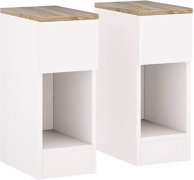 ERGOVEXA Set of Two Modern Bedside Tables with Drawers in White and Beige