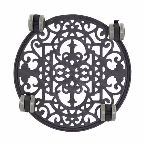 Esschert Antique Design Cast Iron Round Plant Trolley Tub in Brown, W/D/H: 29.1 x 29.1 x 4.8 cm – 2