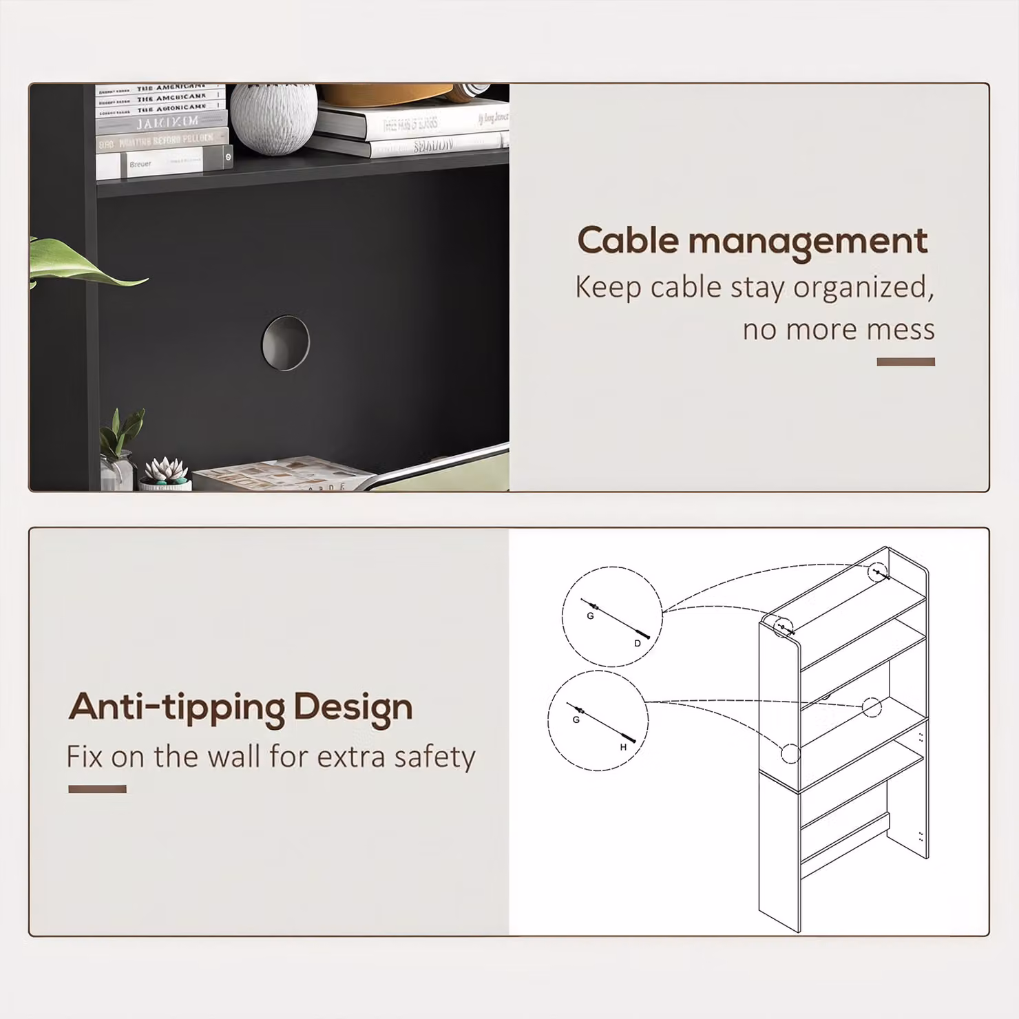 HOMCOM Modern Black Foldable Computer Desk with Storage Shelves, W: 80 cm, D: 69 cm, H: 155 cm – 6