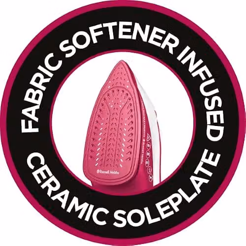 Russell Hobbs Light & Easy Brights Berry Steam Iron in Pink with Ceramic Non-Stick Soleplate, 2400W – 3