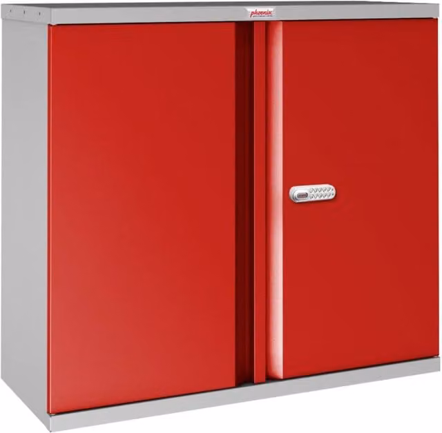 Phoenix Safe Company SCL0891GRE Steel Storage Cupboard in Grey and Red with Electronic Lock, H 80 cm, W 80 cm, D 80 cm
