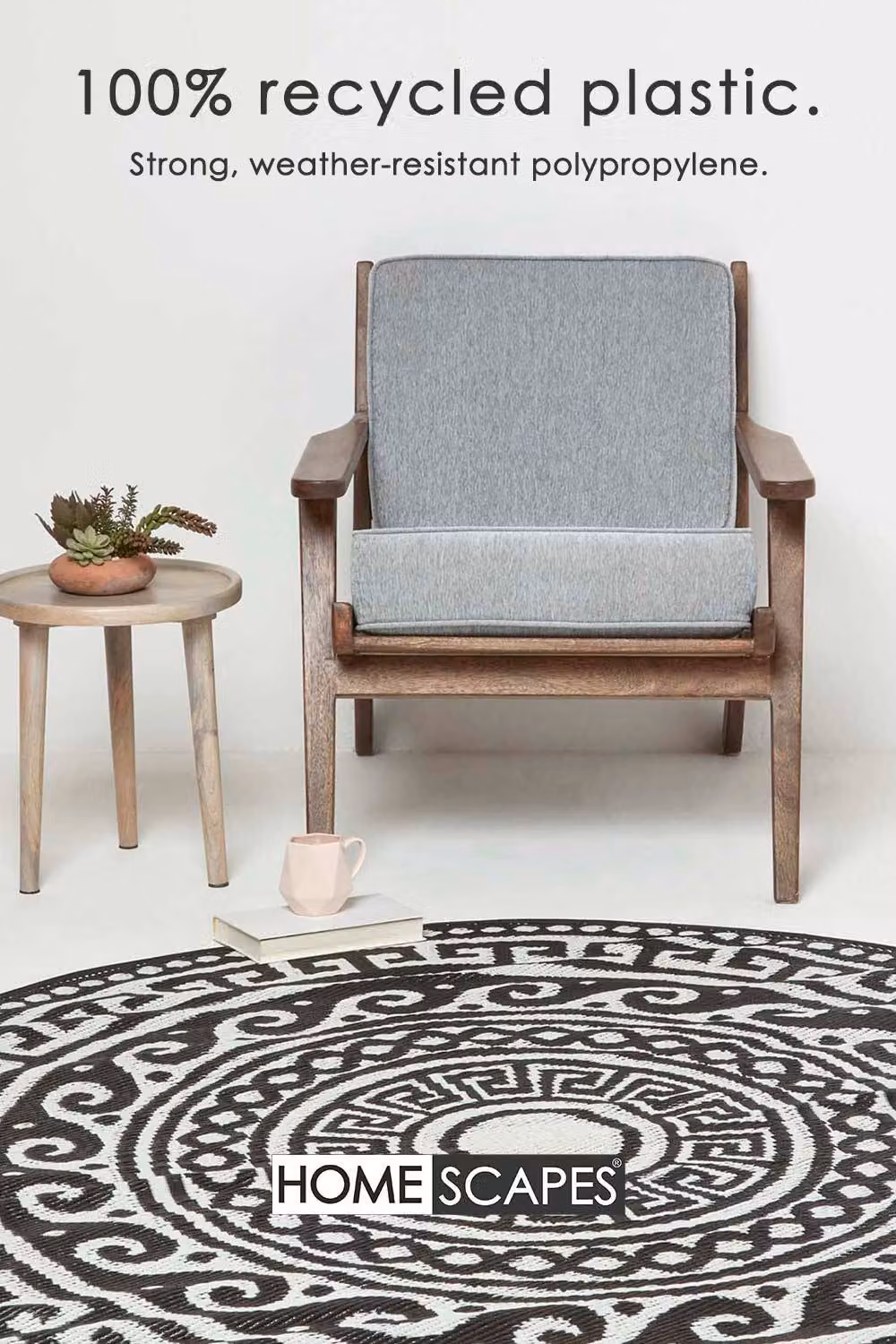Homescapes Luxury Round Outdoor Rug Black Enid Aztec, Diameter: 180 cm – 3