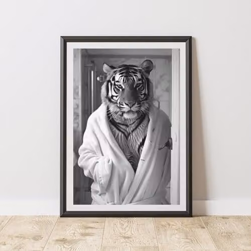 60 Second Makeover Tiger Bathrobe Animal Print Paper Poster, A3 Size, Multicolour
