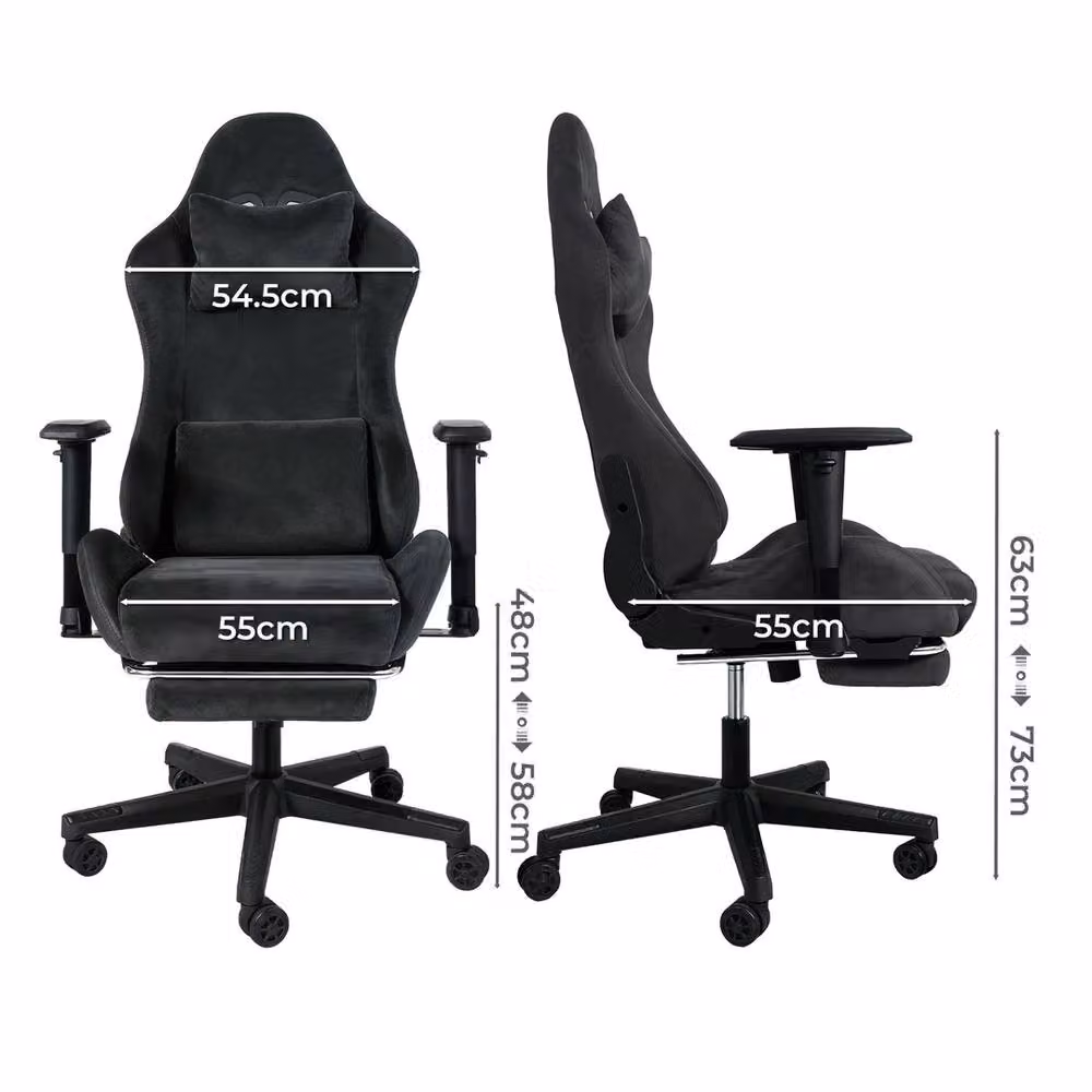 VOGREX Black Microfibre Adjustable Reclining Gaming Office Chair with Headrest and 360 Degree Swivel – 2