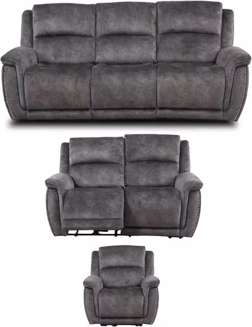 Furnishings For Less UK Mendoza Grey Plush Velvet 3 Piece Electric Reclining Sofa Suite with USB Charging – 1