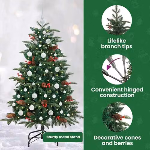 vidaXL Artificial Christmas Tree with 150 LEDs and Stand, Green, Height: 150 cm – 5
