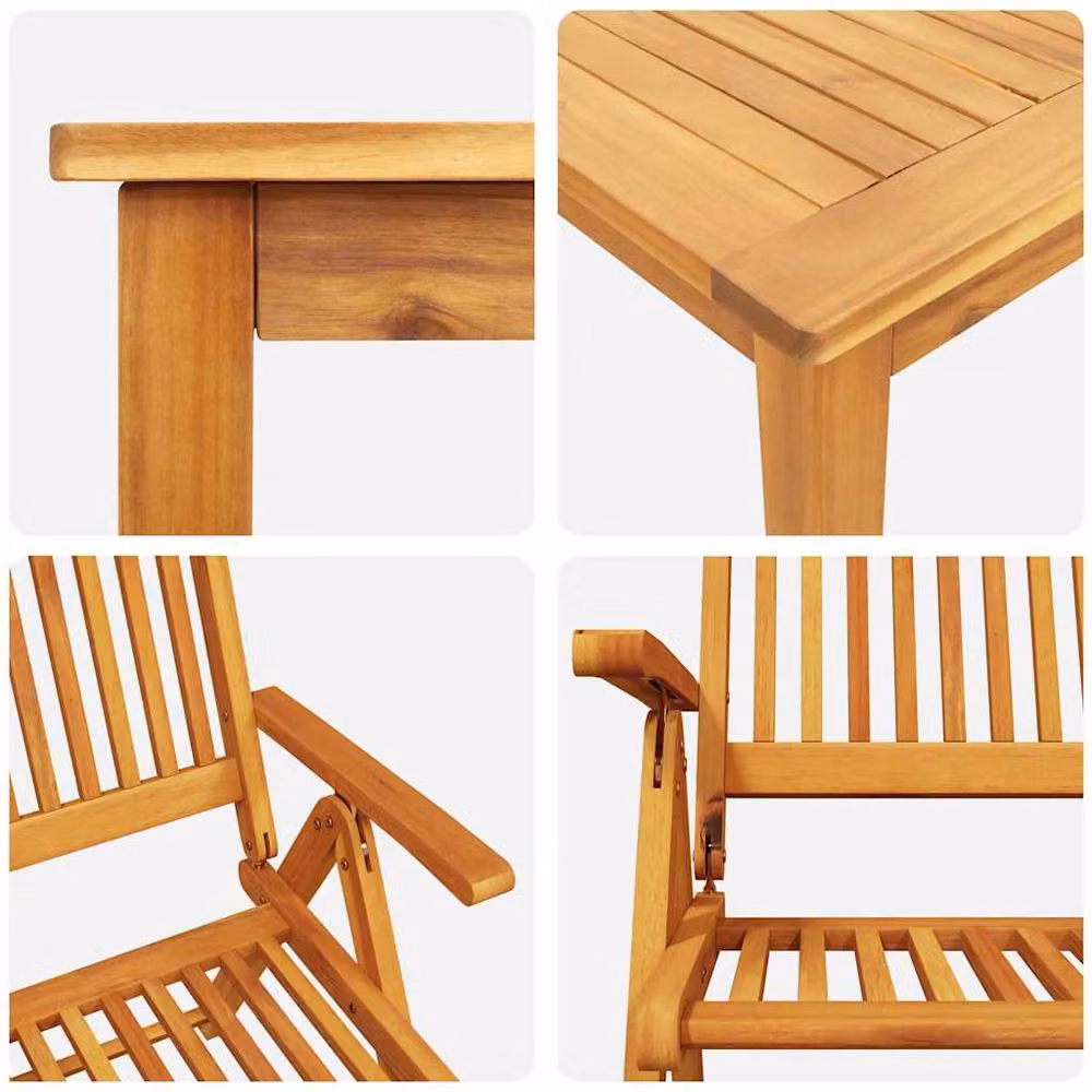 Berkfield Home 5 Piece Garden Dining Set in Brown Solid Acacia Wood with Foldable Rectangular Table – 4