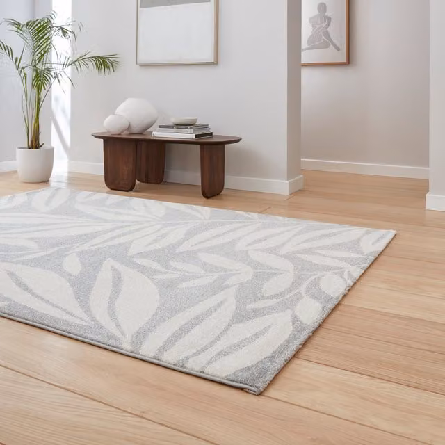 Catherine Lansfield Sorral Leaves Botanical Grey Floral Machine Woven Rectangular Rug