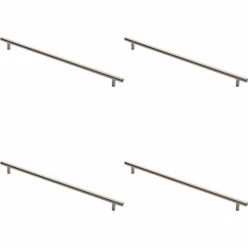 Loops 4 Pack Round T-Bar Cabinet Pull Handles in Brushed Silver, W: 44.4 cm, Fixing Centres: 38.4 cm, D: 1.2 cm