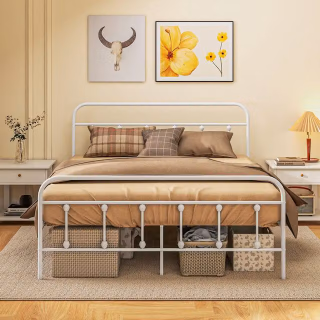 HOMCOM Minimalist Metal Platform Bed Frame with Storage in White, W/D/H: 90 x 190 cm