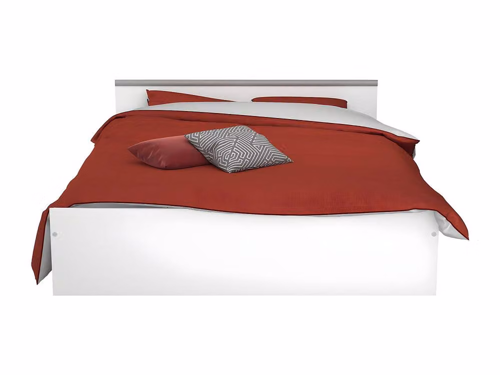 Vente-unique Double Bed with Storage, 2 Drawers and 1 Compartment, White, W/D/H: 140 x 190 x 35 cm – 2