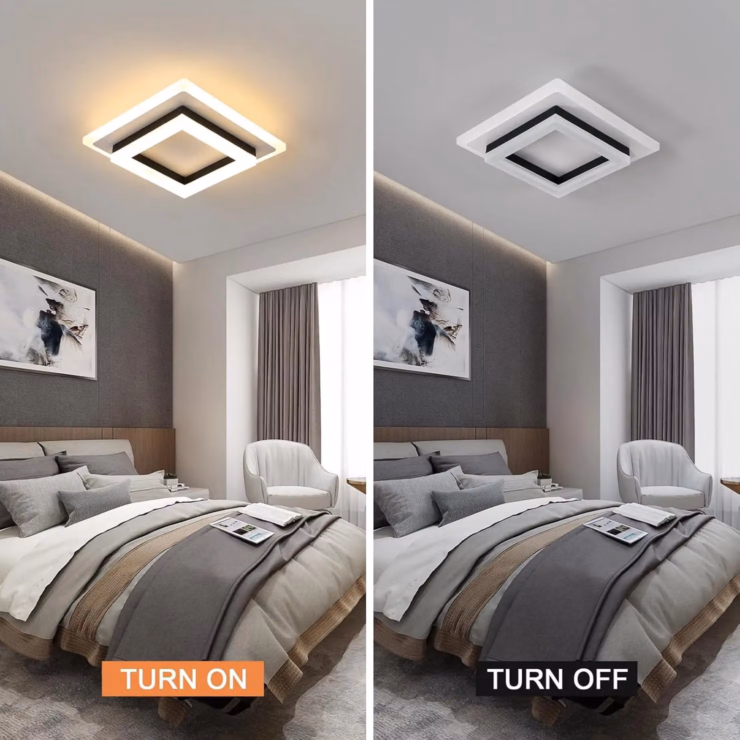 Pheashine 24W LED Square Flush Mount Ceiling Light, 3000K Warm White, Black – 2