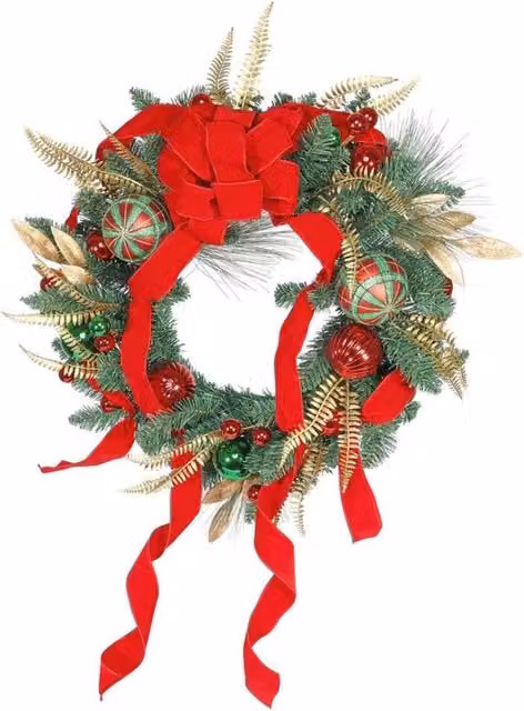 KDMD Luxury Festive Christmas Wreath with Red and Green Baubles, Diameter: 60 cm