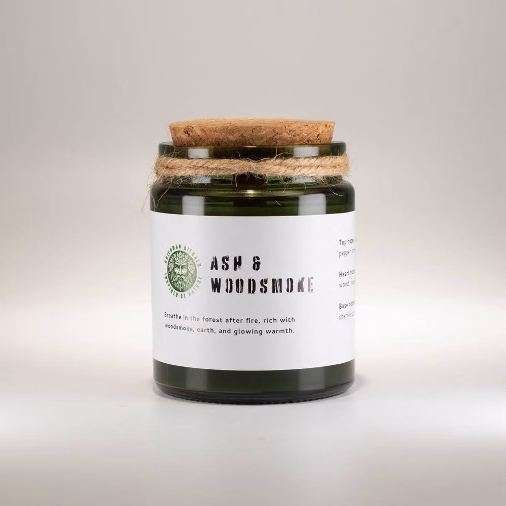 Serenityy Ash & Woodsmoke Woodwick Soy Candle in Green Glass with 26h Burn Time – 2