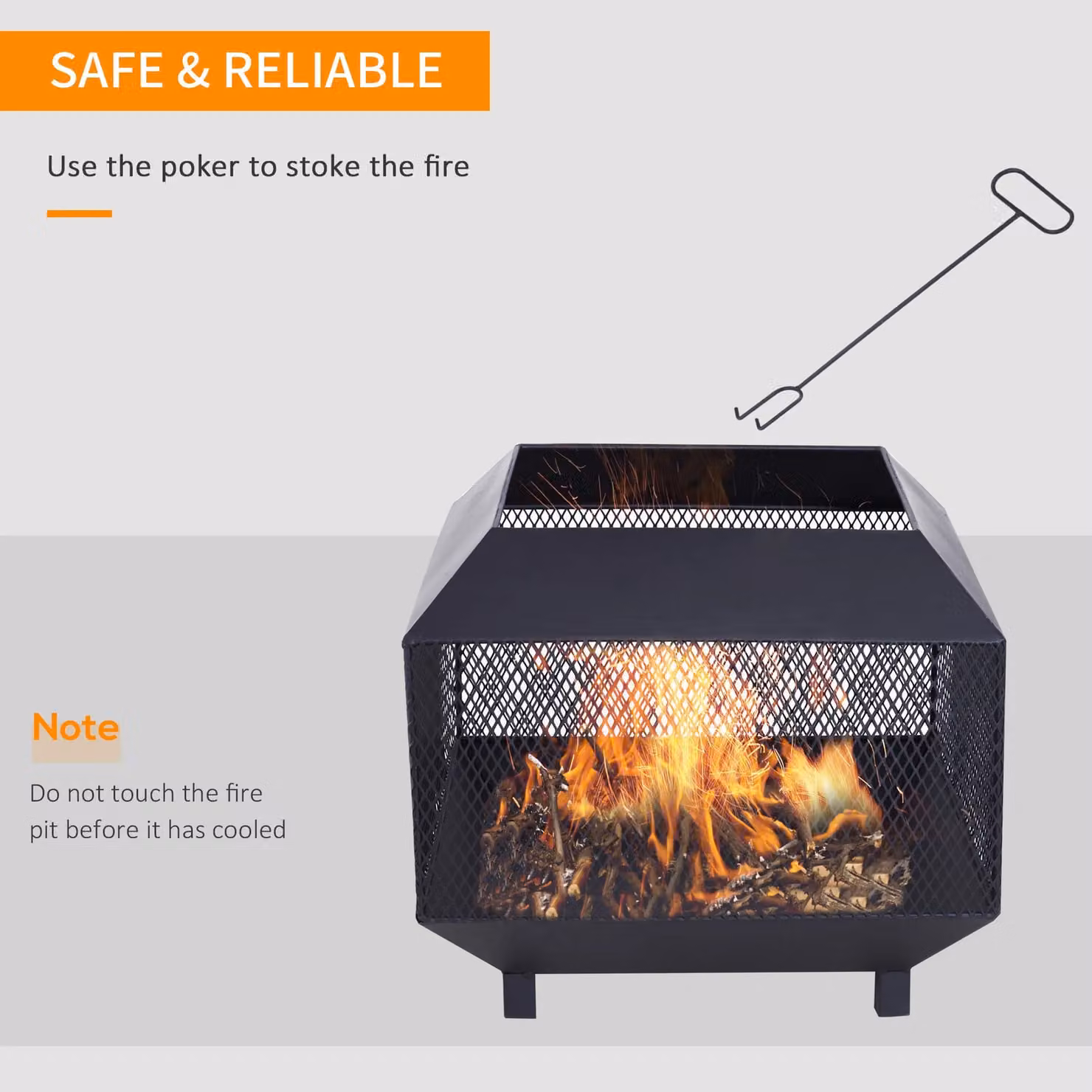 OUTSUNNY Metal Firepit Patio Heater Black Square Steel Log Burner with Fire Basket W/D/H: 44 x 40 x 44 cm – 4