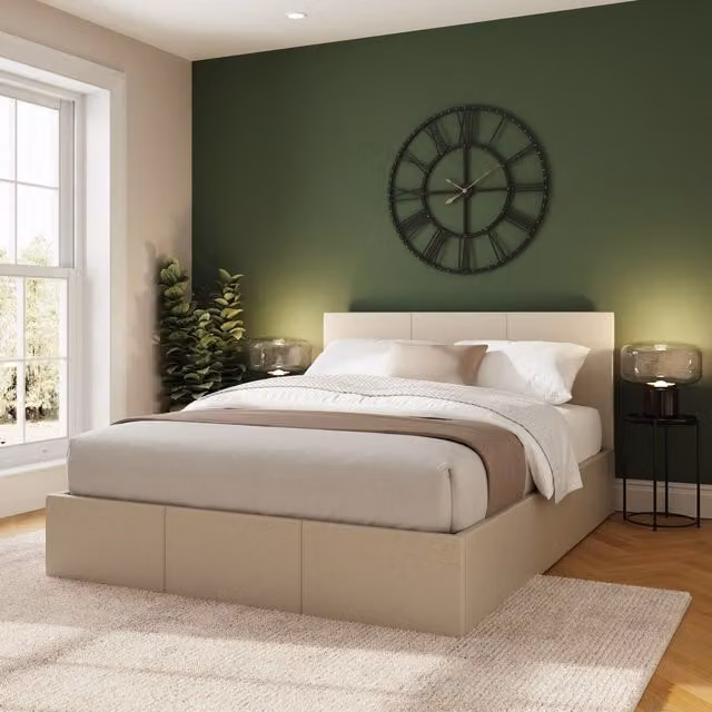GFW Modern Upholstered Side Lift Ottoman Storage Bed in Beige, W/D/H: 140 x 200 cm – 1