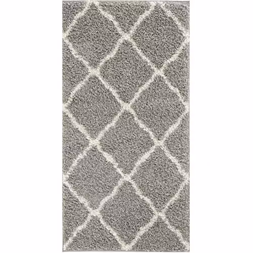 THE RUGS Moroccan Shaggy Area Rug in Grey and White, W: 60 cm, L: 110 cm – 2