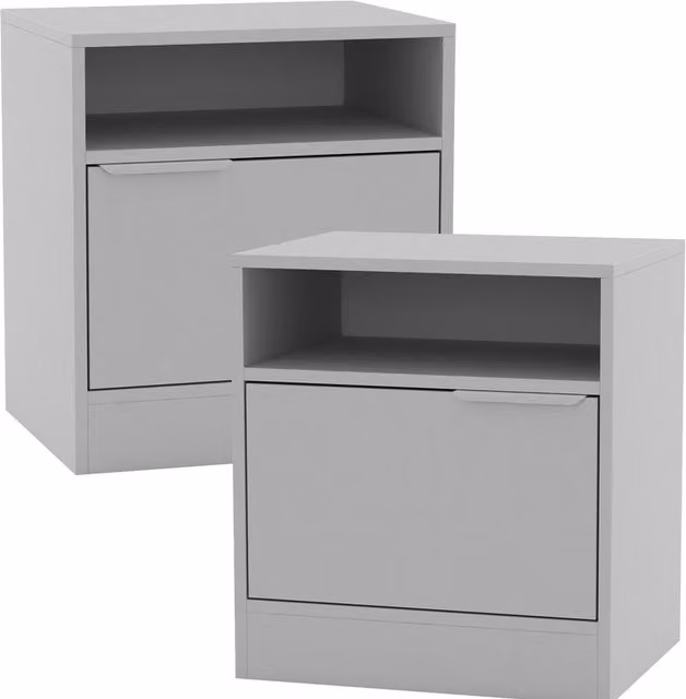 URBNLIVING White 1-Door Bedside Table with Open Shelf Unit, W/D/H: 35 x 45 x 49.5 cm