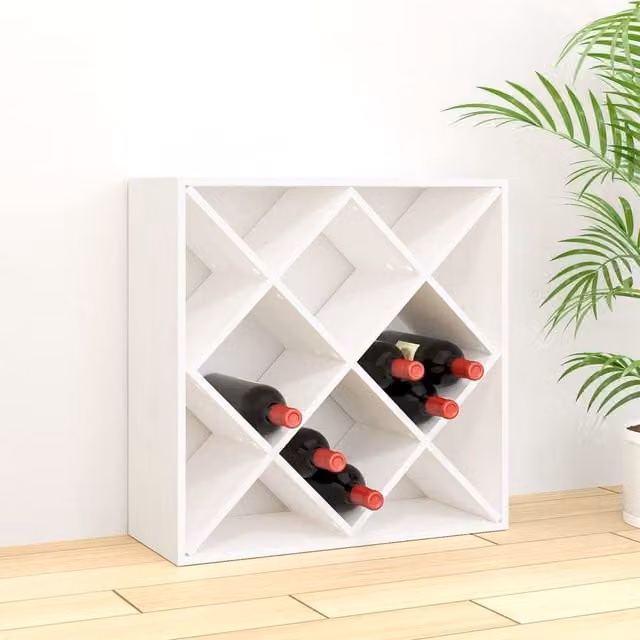 Berkfield Home White Rustic Solid Wood Pine Wine Cabinet with Bottle Rack, W/D/H: 62 x 25 x 62 cm