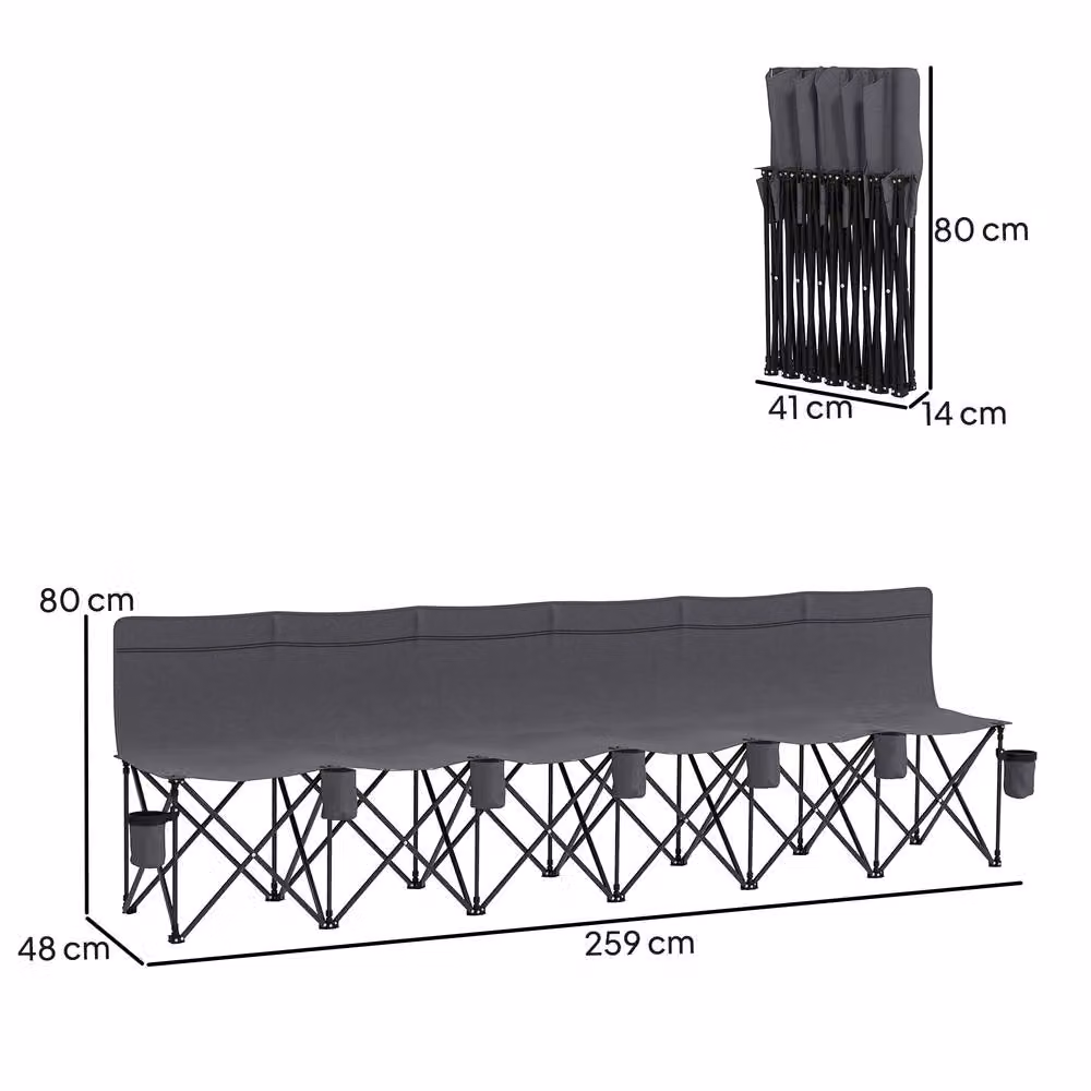 STILVORA 6 Seater Folding Camping Bench with Cup Holders in Grey – 3