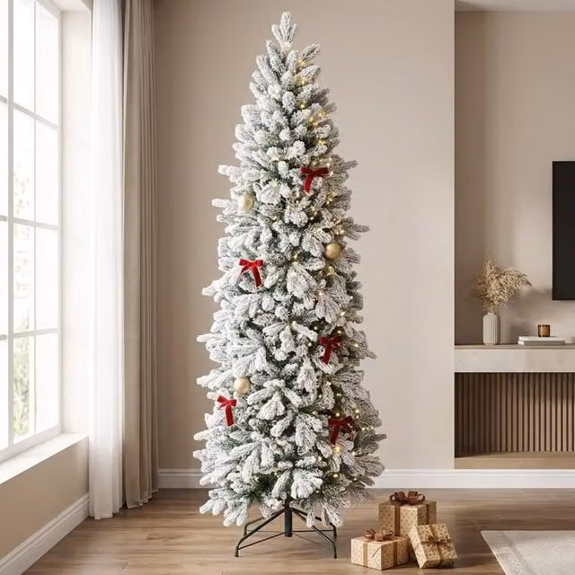 STILVORA 7ft Slim Artificial Christmas Tree with Snowy Tips in Green
