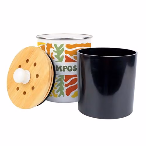 Purely Home Retro Flowers Enamel Compost Caddy with Removable Inner Bucket and Odour Filter, 2L, Multicolour – 2