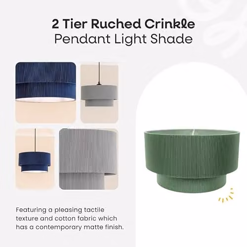 ValueLights Mason Ruched Crinkle Fabric Two Tier Cylinder Lampshade in Grey, Shade Width: 31 cm – 2